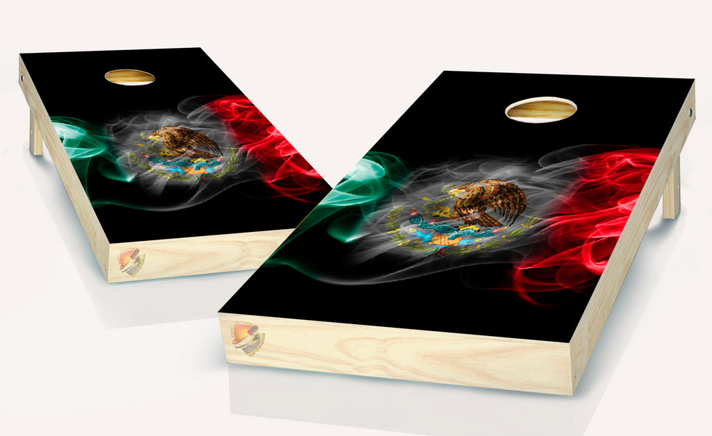 Mexican Flag Smoky Cornhole Board Vinyl Wrap Skins Laminated Sticker Set Decal