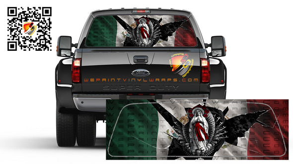 Mexican  Flag Santa Muerte Bandera de Mexico Rear Window Tint Perforated Graphic Decal Sticker Trucks Cars Campers