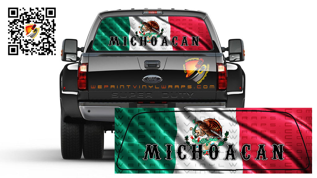 Mexican Flag Wavy Bandera de Mexico Michoacan  Rear Window Perforated Graphic Decal Tint Sticker Vinyl Trucks Cars Campers