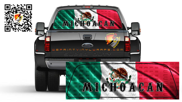 Mexican Flag Wavy Bandera de Mexico Michoacan  Rear Window Perforated Graphic Decal Tint Sticker Vinyl Trucks Cars Campers