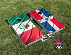 Mexico and Dominican Flag Cornhole Board Vinyl Wrap Skins Laminated Sticker Decal Set