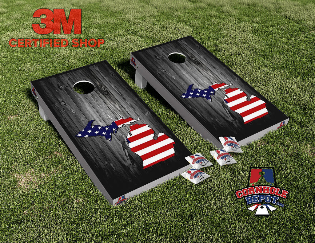 Michigan Flag State Washed Cornhole Board Vinyl Wrap Skins Laminated Sticker Set Decal