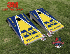 Michigan Wolverines Yellow and Blue Cornhole Board Vinyl Wrap Skins Laminated Sticker Set Decal