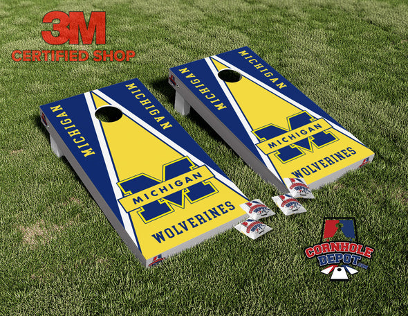 Michigan Wolverines Yellow and Blue Cornhole Board Vinyl Wrap Skins Laminated Sticker Set Decal