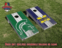 Spartans Michigan and Michigan Wolverines Split Set Cornhole Board Vinyl Wrap Skins Laminated Sticker Set Decal