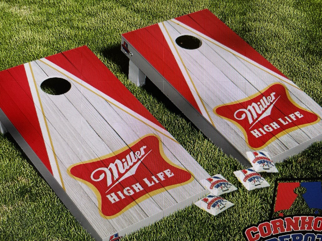 Miller High Life Beer Cornhole Board Vinyl Wrap Skins  Laminated Sticker Set Decal