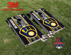 Milwaukee Brewers Cornhole Board Vinyl Wrap Skins Laminated Sticker Set Decal