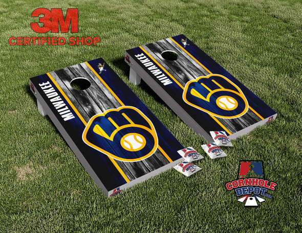 Milwaukee Brewers Cornhole Board Vinyl Wrap Skins Laminated Sticker Set Decal