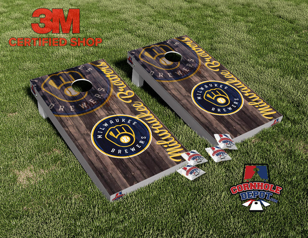 Milwaukee Brewers Washed Cornhole Board Vinyl Wrap Skins Laminated Sticker Set Decal