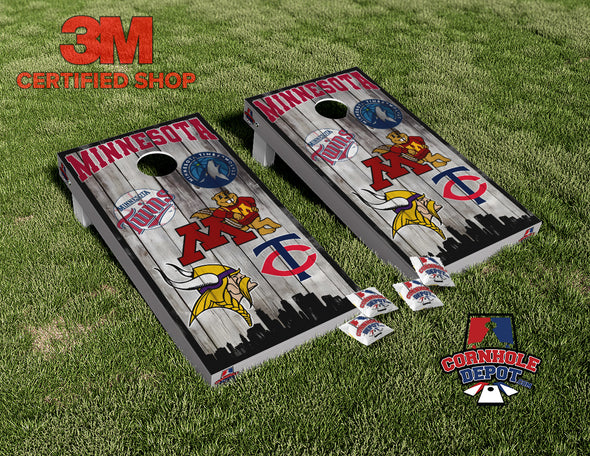 Minnesota Skyline Mashup Cornhole Board Vinyl Wrap Laminated Sticker Set Decal