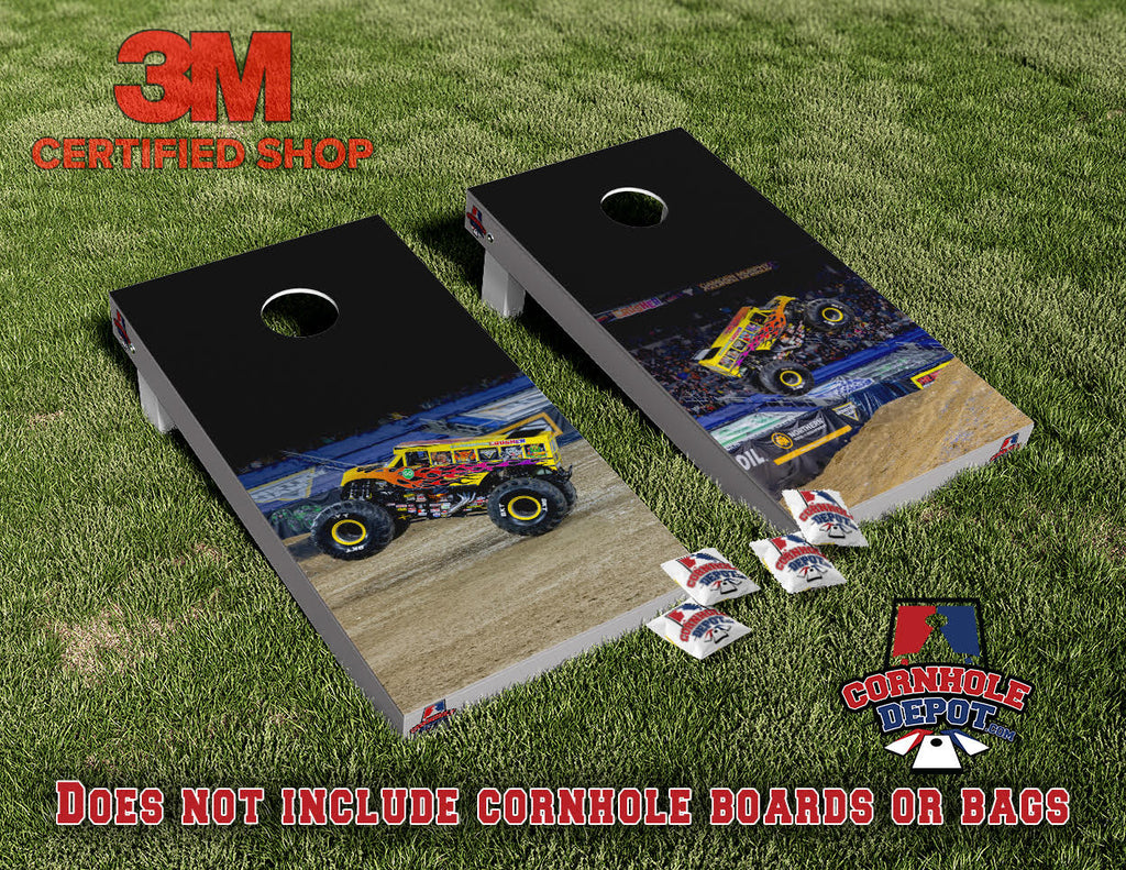 Monster Trucks Big Wheels Cornhole Board Vinyl Wrap Skins Laminated Sticker Set Decal