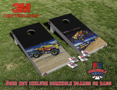Monster Trucks Big Wheels Cornhole Board Vinyl Wrap Skins Laminated Sticker Set Decal