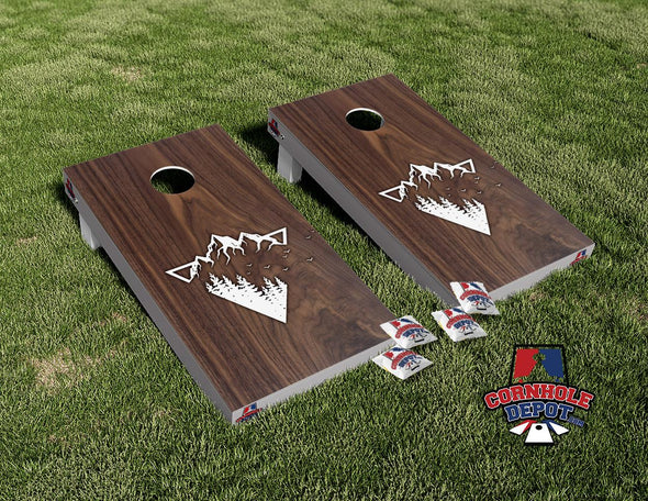 Mountains Nature Dark Wood Cornhole Board Vinyl Wrap Skins Laminated Sticker Set Decal