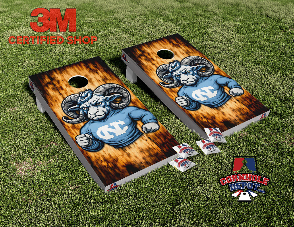 NC UNC Rams Wood Cornhole Board Vinyl Wrap Skins Laminated Sticker Set Decal