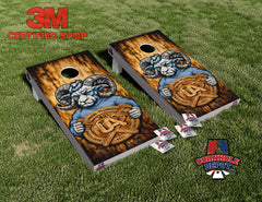 NC UNC Rams Shield Wood Cornhole Board Vinyl Wrap Skins Laminated Sticker Set Decal