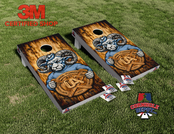 NC UNC Rams Shield Wood Cornhole Board Vinyl Wrap Skins Laminated Sticker Set Decal
