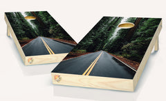 Nature Forest Road Cornhole Board Vinyl Wrap Skins Laminated Sticker Set Decal