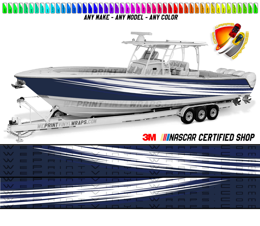 Navy Blue and White Modern Lines Graphic Boat Vinyl Wrap Decal Fishing Bass Pontoon Decal Sportsman Boat All Boats Decal