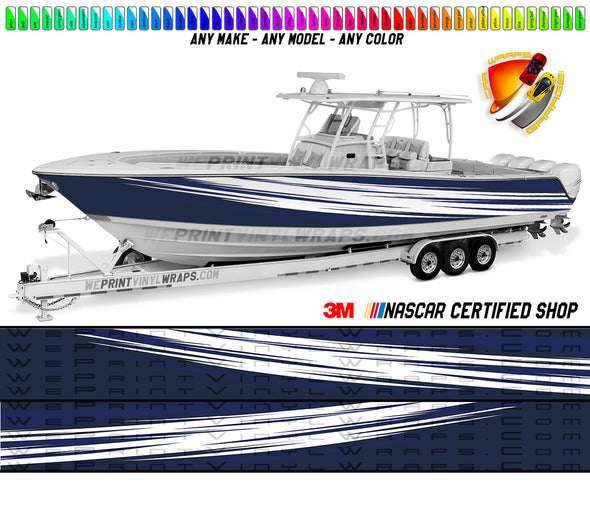 Navy Blue and White Modern Lines Graphic Boat Vinyl Wrap Decal Fishing Bass Pontoon Decal Sportsman Boat All Boats Decal