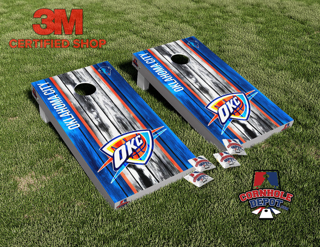 OKC Thunder Washed Cornhole Board Vinyl Wrap Skins Laminated Sticker Decal Set