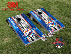 OKC Thunder Washed Cornhole Board Vinyl Wrap Skins Laminated Sticker Decal Set