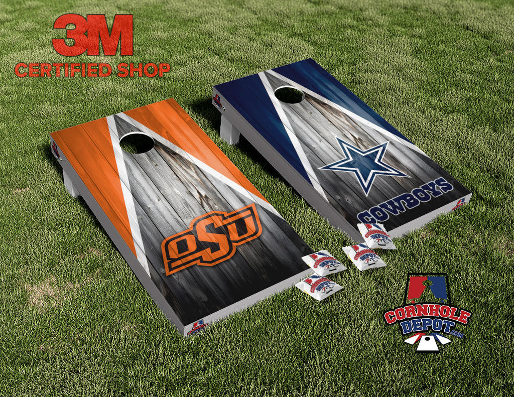 OSU Oklahoma and Dallas Cowboys Split Set Cornhole Board Vinyl Wrap Skins Laminated Sticker Decal Set