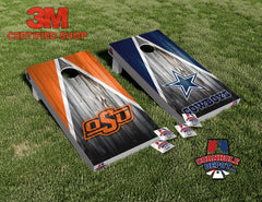 OSU Oklahoma and Dallas Cowboys Split Set Cornhole Board Vinyl Wrap Skins Laminated Sticker Decal Set
