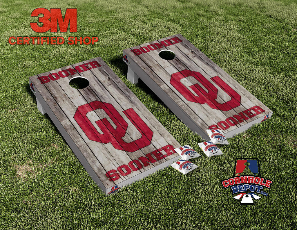OU Sooner Boomer Washed Brown Cornhole Board Vinyl Wrap Skins Laminated Sticker Decal Set