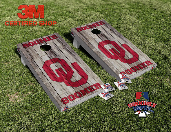 OU Sooner Boomer Washed Brown Cornhole Board Vinyl Wrap Skins Laminated Sticker Decal Set