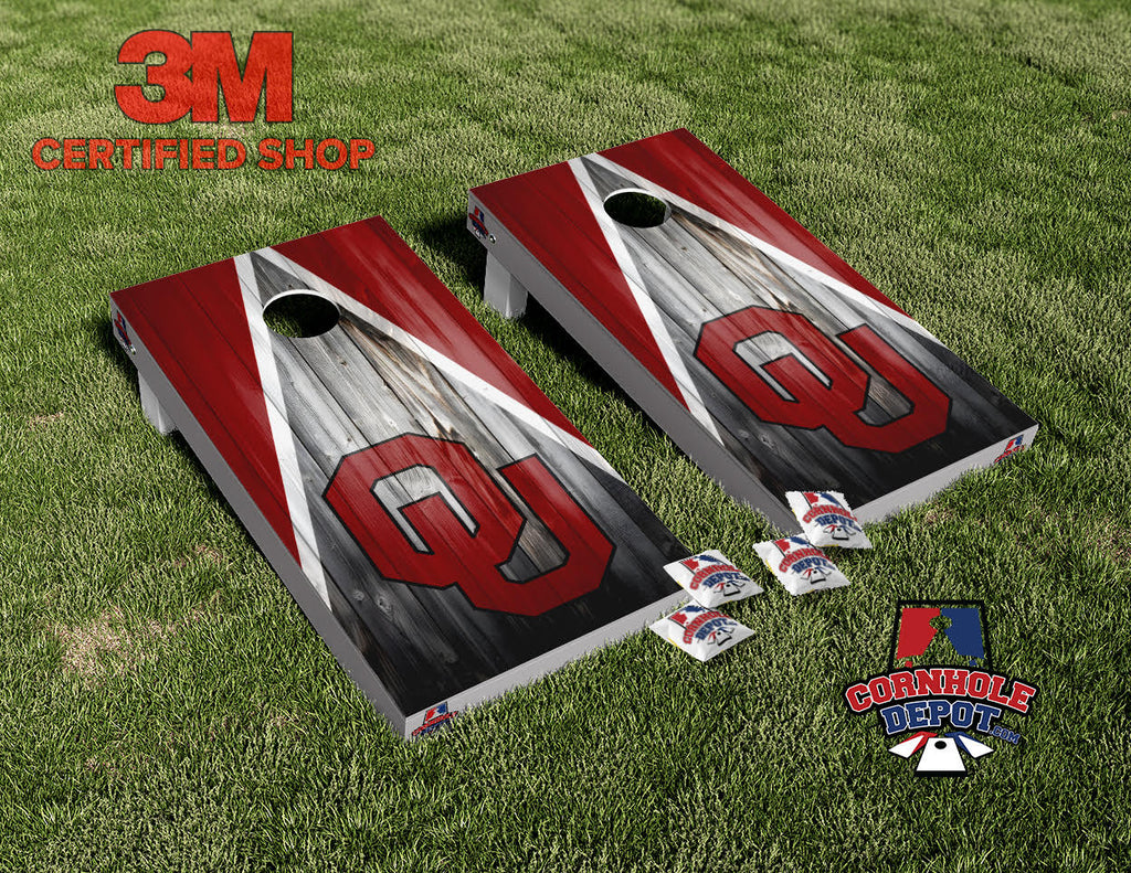 OU Sooner Boomer Washed Cornhole Board Vinyl Wrap Skins Laminated Sticker Decal Set