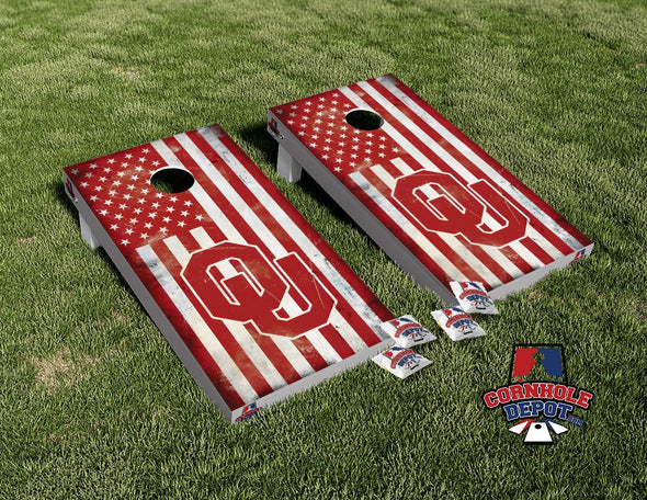 American Flag Oklahoma Sooner Boomer Cornhole Board Vinyl Wrap Skins Laminated Sticker Decal Set