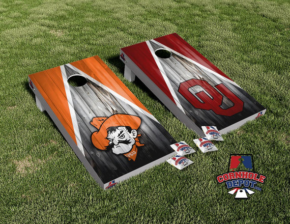 OU and Oklahoma Cowboy OSU Cornhole Board Vinyl Wrap Skins Laminated Sticker Decal Set