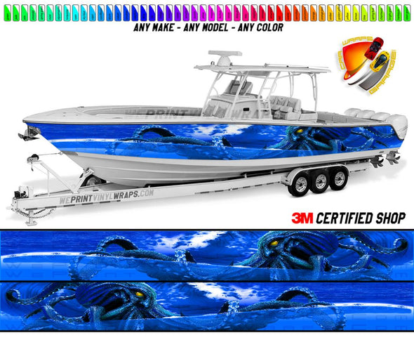 Octopus Blue Graphic Boat Vinyl Wrap Fishing Pontoon Console Sea Doo Water Sports Watercraft etc.. Boat Wrap Decal