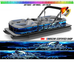 Octopus Blue and Black Graphic Vinyl Boat Wrap Decal Pontoon Sports Sportsman Console Sea Doo Bowriders Deck Watercraft Any Model Boat