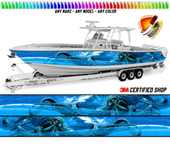 Octopus Light Blue Ocean Graphic Boat Vinyl Wrap Fishing Pontoon Console Sea Doo Water Sports Watercraft etc.. Boat Wrap Decal