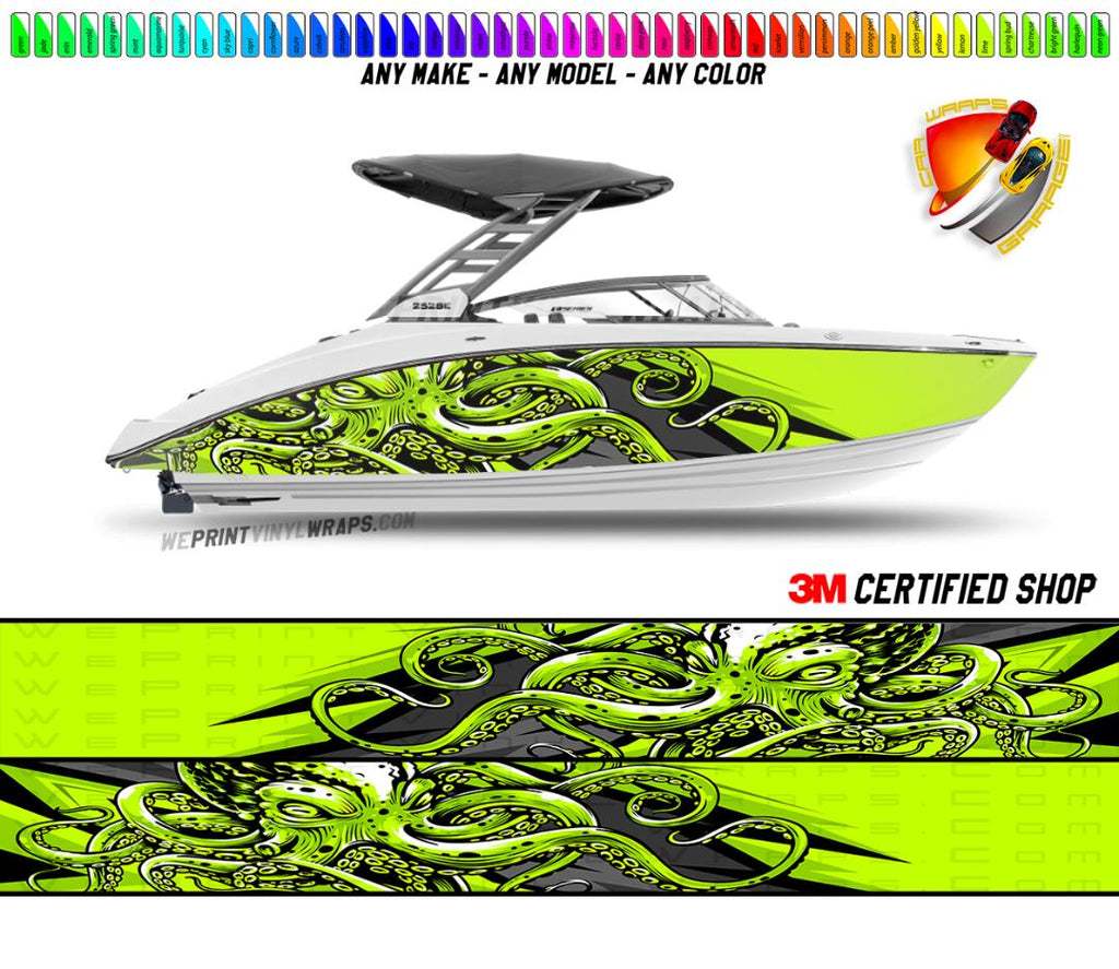 Octopus Lime Green Yellow Graphic Boat Vinyl Wrap Fishing Pontoon Sea ...