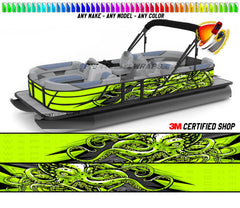 Octopus Lime Green Yellow  Graphic Boat Vinyl Wrap Fishing Pontoon Sea Doo Water Sports Watercraft etc.. Boat Wrap Decal