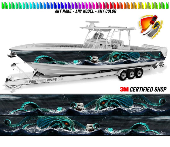 Octopus Ocean Graphic Boat Vinyl Wrap Fishing Pontoon Console Sea Doo Water Sports Watercraft etc.. Boat Wrap Decal