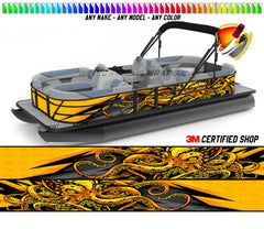 Octopus Orange Graphic Boat Vinyl Wrap Fishing Pontoon Sea Doo Water Sports Watercraft etc.. Boat Wrap Decal