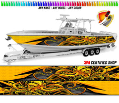 Octopus Orange Graphic Boat Vinyl Wrap Fishing Pontoon Sea Doo Water Sports Watercraft etc.. Boat Wrap Decal