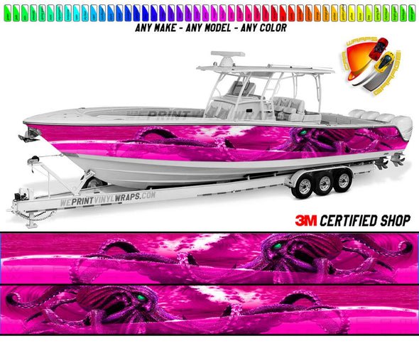 Octopus Pink Ocean Graphic Boat Vinyl Wrap Fishing Pontoon Console Sea Doo Water Sports Watercraft etc.. Boat Wrap Decal