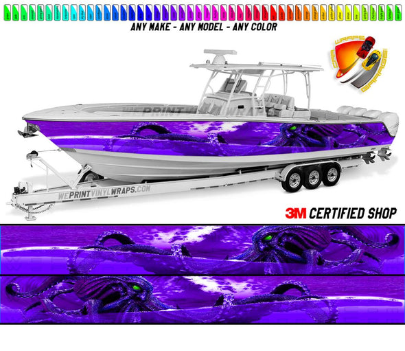 Octopus Purple Ocean Graphic Boat Vinyl Wrap Fishing Pontoon Console Sea Doo Water Sports Watercraft etc.. Boat Wrap Decal