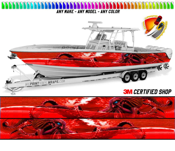 Octopus Red Ocean Graphic Boat Vinyl Wrap Fishing Pontoon Console Sea Doo Water Sports Watercraft etc.. Boat Wrap Decal
