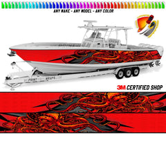 Octopus Red Orange Ocean Graphic Boat Vinyl Wrap Fishing Pontoon Sea Doo Water Sports Watercraft etc.. Boat Wrap Decal