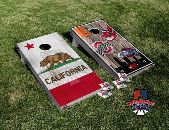 Ohio Teams and California Flag Cornhole Board Vinyl Wrap Skins Laminated Sticker Set