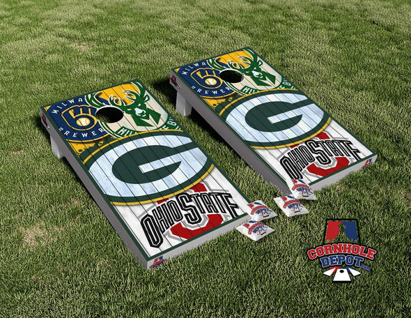 Ohio Sports Mashup Cornhole Board Vinyl Wrap Skins Laminated Sticker Set Decal