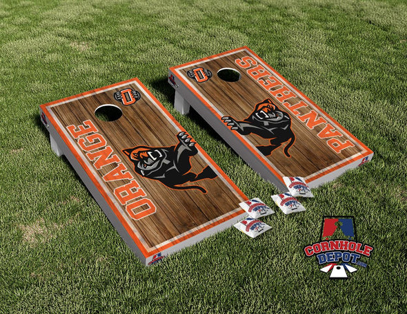 Orange Panthers Cornhole Board Vinyl Wrap Laminated Sticker Set Decal