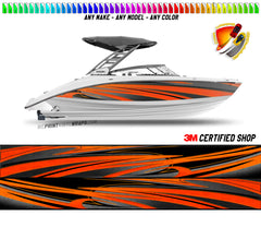Orange, Gray and Black Zig Zag Lines Graphic Boat Vinyl Wrap Fishing Pontoon Sea Doo Water Sports Watercraft etc.. Boat Wrap Decal