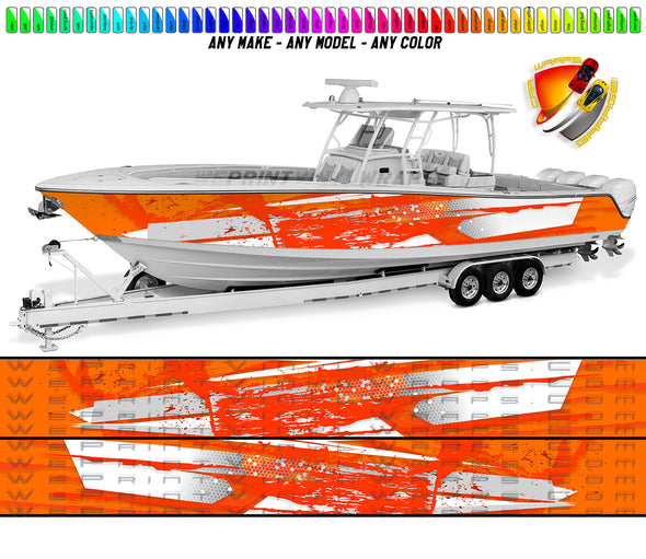 Orange and Gray Splatter Graphic Boat Vinyl Wrap Decal  Fishing Pontoon Sportsman Tenders Console Bowriders Deck etc.. Boat Wrap Decal