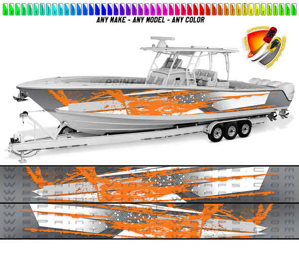 Gray and Orange  Splatter Graphic Boat Vinyl Wrap Decal  Fishing Pontoon Sportsman Tenders Console Bowriders Deck etc.. Boat Wrap Decal